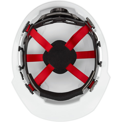 Casque de s&eacute;curit&eacute; &agrave; bordure avant, R&eacute;pond aux normes CSA type 1, Suspension Rochet, Ventil&eacute; Stor-it Systems