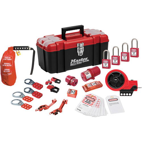 Trousse de cadenassage avec cadenas en thermoplastique de qualit&eacute; sup&eacute;rieure Zenex, Ensemble &eacute;lectrique, 21 composants compris Stor-it Systems