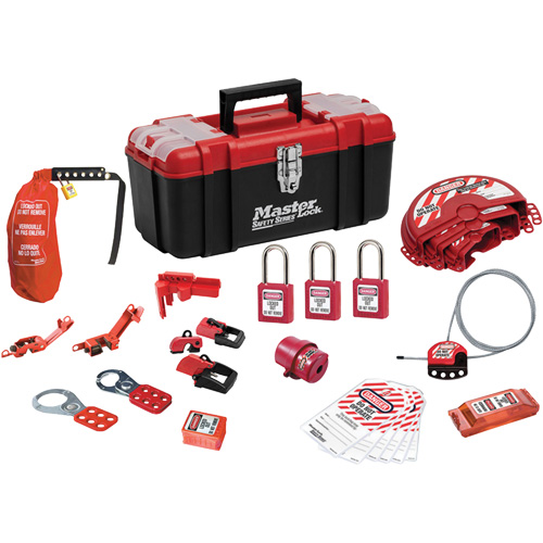 Trousse de cadenassage standard avec cadenas en thermoplastique Zenex, Ensemble &eacute;lectrique/Vanne, 27 composants compris Stor-it Systems