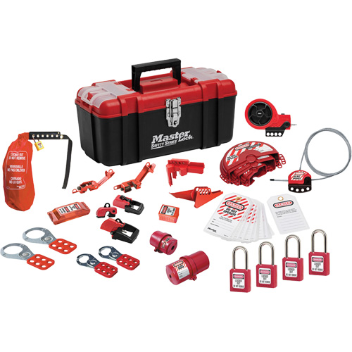 Trousse de cadenassage avec cadenas en thermoplastique de qualit&eacute; sup&eacute;rieure Zenex, Ensemble &eacute;lectrique/Vanne, 27 composants compris Stor-it Systems
