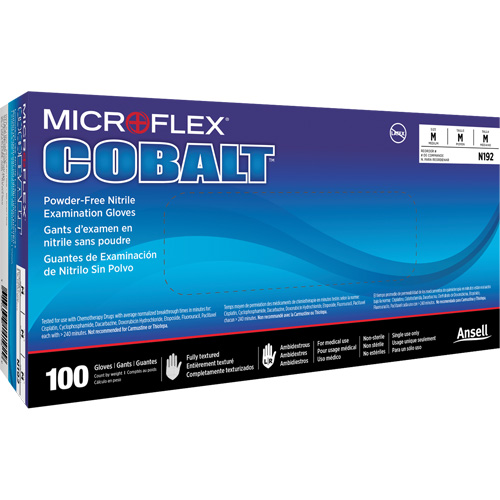 Gants d'examen d'usage multiple Microflex Cobalt N19, T-petit, Nitrile, 3,9 mils, Sans poudre, Bleu, Classe 2 Stor-it Systems