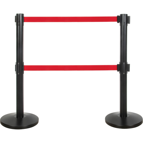 Dual Belt Crowd Control Barrier, Steel, 35" H, Red Tape, 7' Tape Length Stor-it Systems