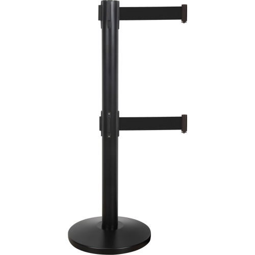 Barri&egrave;re pour le contr&ocirc;le des foules &agrave; courroie double, Acier, 35" h, Ruban Noir, Longueur du ruban 7' Stor-it Systems