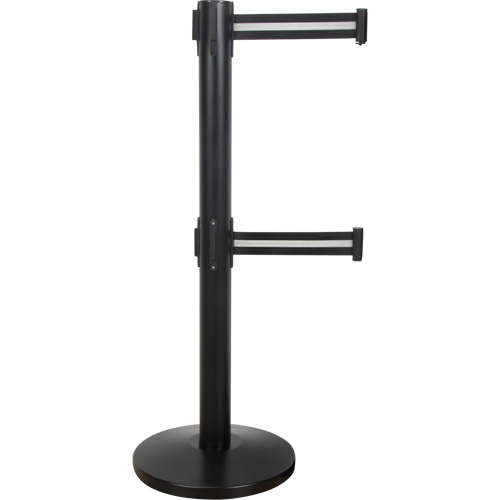 Barri&egrave;re pour le contr&ocirc;le des foules &agrave; courroie double, Acier, 35" h, Ruban Noir/Blanc, Longueur du ruban 7' Stor-it Systems