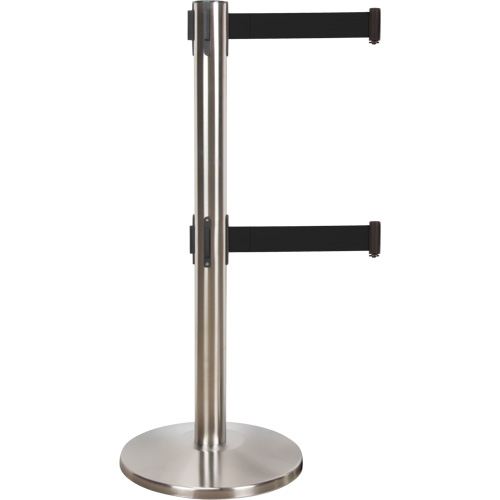 Barri&egrave;re pour le contr&ocirc;le des foules &agrave; courroie double, Acier, 35" h, Ruban Noir, Longueur du ruban 7' Stor-it Systems