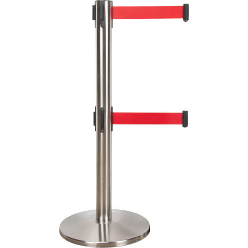 Barri&egrave;re pour le contr&ocirc;le des foules &agrave; courroie double, Acier, 35" h, Ruban Rouge, Longueur du ruban 7' Stor-it Systems