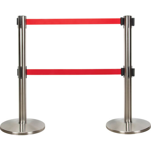 Barri&egrave;re pour le contr&ocirc;le des foules &agrave; courroie double, Acier, 35" h, Ruban Rouge, Longueur du ruban 7' Stor-it Systems