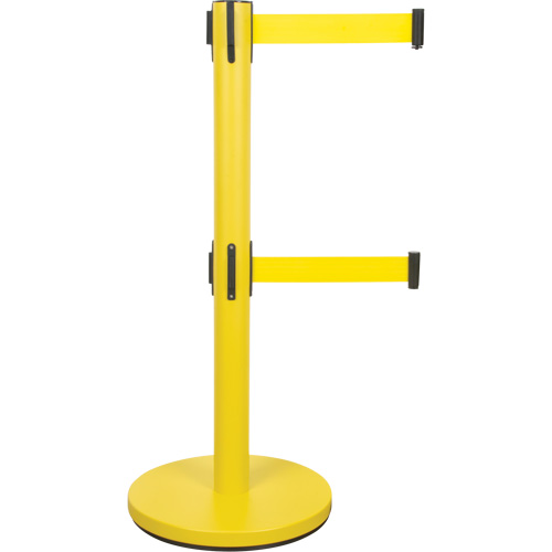 Dual Belt Crowd Control Barrier, Steel, 35" H, Yellow Tape, 7' Tape Length Stor-it Systems