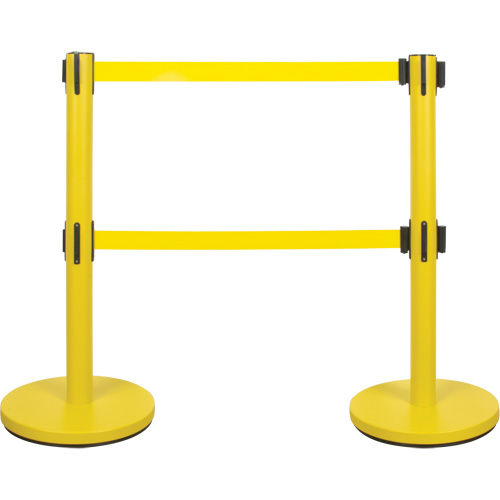 Dual Belt Crowd Control Barrier, Steel, 35" H, Yellow Tape, 7' Tape Length Stor-it Systems