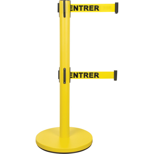 Dual Belt Crowd Control Barrier, Steel, 35" H, Yellow Tape, 7' Tape Length Stor-it Systems
