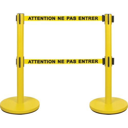 Dual Belt Crowd Control Barrier, Steel, 35" H, Yellow Tape, 7' Tape Length Stor-it Systems