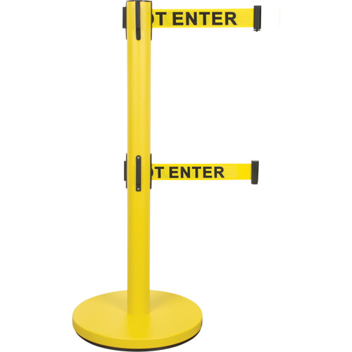 Dual Belt Crowd Control Barrier, Steel, 35" H, Yellow Tape, 7' Tape Length Stor-it Systems