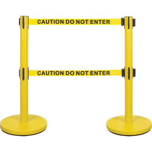 Dual Belt Crowd Control Barrier, Steel, 35" H, Yellow Tape, 7' Tape Length Stor-it Systems