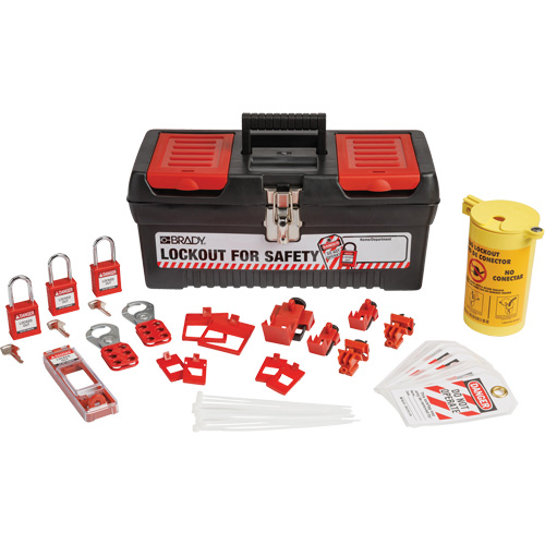 Trousse de cadenassage et d&eacute;tiquetage &eacute;lectrique avec cadenas de s&eacute;curit&eacute; en nylon dans une boîte &agrave; outils, Ensemble &eacute;lectrique, 33 composants compris Stor-it Systems
