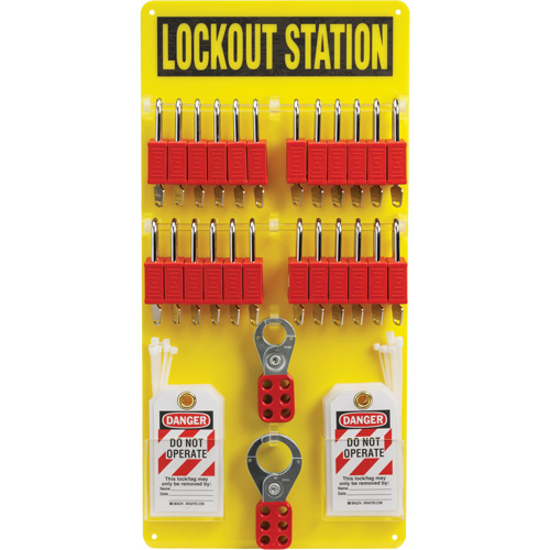 Tableau de cadenassage et &eacute;tiquetage avec cadenas de s&eacute;curit&eacute; en nylon utilisant des cl&eacute;s diff&eacute;rentes, Cadenas Plastique, Capacit&eacute; de 24, Cadenas Compris Stor-it Systems