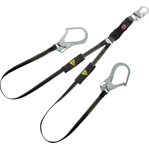 Longe &agrave; amortisseur d'&eacute;nergie pour le soudage V-Series, 6', Point d'ancrage &agrave; Crochet d'armature, Crochet mousqueton aux jambes, Kevlar/M&eacute;tal/Nylon Stor-it Systems