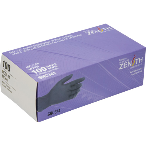 Gants jetables de calibre m&eacute;dical, Moyen, Nitrile, 6 mils, Sans poudre, Noir, Classe 2 Stor-it Systems