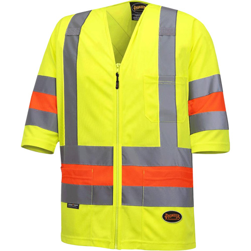 6019 Chandail de circulation &agrave; manches courtes  Qu&eacute;bec, Polyester, T-petit, Jaune lime haute visibilit&eacute; Stor-it Systems