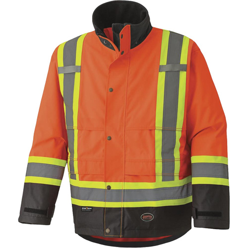 5400 Veste de s&eacute;curit&eacute; imperm&eacute;able 300D Trilobal antid&eacute;chirure, Polyester, Noir/Orange haute visibilit&eacute;, 2T-Grand Stor-it Systems