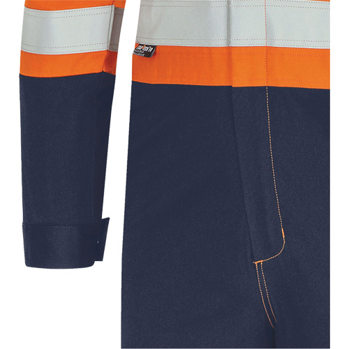 7702BB FR-Tech&reg; 2-Tone Safety Coverall, Size 36, Navy Blue/Orange, 10 cal/cm² Stor-it Systems