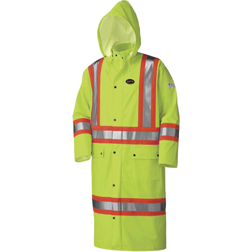 5897 Flame Resistant Waterproof Long Coat, Large, High Visibility Lime-Yellow Stor-it Systems