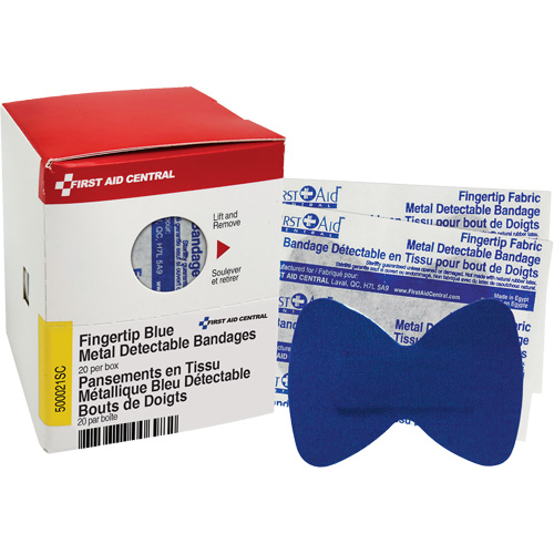 Fingertip Blue Detectable Bandages, Fingertip, Fabric Metal Detectable, Sterile Stor-it Systems