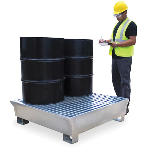Ultra-Spill Pallet en acier, 4 barils, Capacit&eacute; de d&eacute;versement 68 gal. US, 49,1" x 47,1" x 10,9" Stor-it Systems