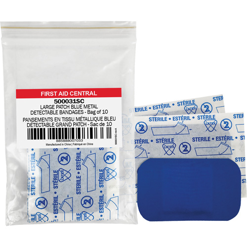 Blue Adhesive Bandages, Rectangular/Square, 3", Fabric Metal Detectable, Non-Sterile Stor-it Systems