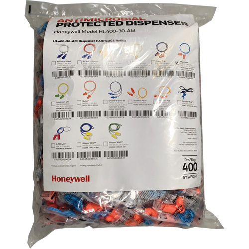 Recharge de bouchons doreille Max-30 pour le distributeur HL400, Vrac - Sac en poly, Avec cordon Stor-it Systems