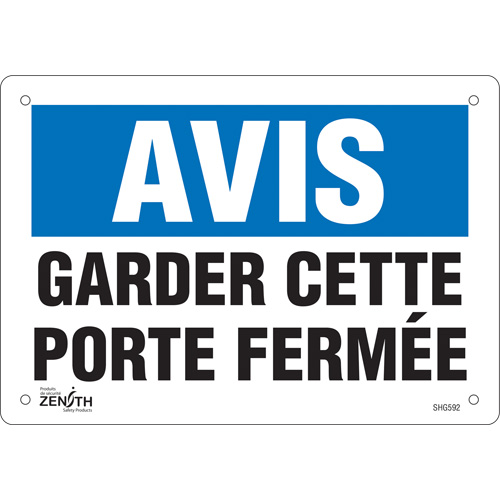 Enseigne  Porte ferm&eacute;e , 7" x 10", Vinyle, Français Stor-it Systems