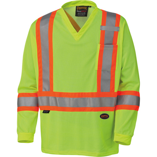 6985 Traffic Micro Mesh Long-Sleeved Safety Shirt, Small, High Visibility Lime-Yellow Stor-it Systems