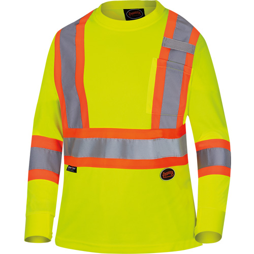 6969 Women's Bird's-Eye Long-Sleeved Safety Shirt, Polyester, X-Small, High Visibility Lime-Yellow Stor-it Systems