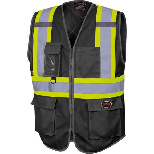 6959BK Tricot High-Visibility Safety Vest with Zipper Closure, Black, X-Small, Polyester Stor-it Systems