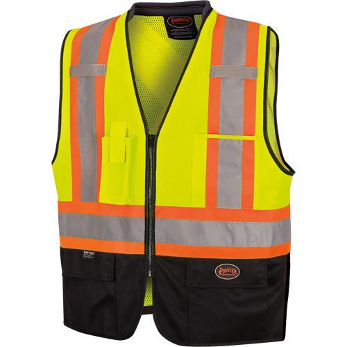 6895 Veste de s&eacute;curit&eacute; haute visibilit&eacute; bicolore avec fermeture &agrave; glissi&egrave;re sur tout le devant, Noir/Jaune lime haute visibilit&eacute;, 2T-Grand/3T-Grand, Polyester Stor-it Systems