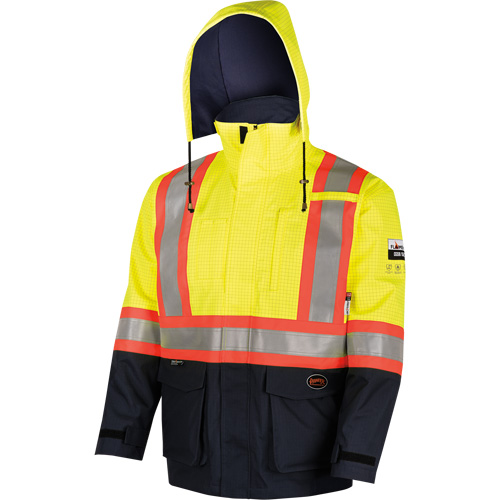 4485 Defender&reg; FR/Arc/Antistatic Trilaminate Safety Jacket, Small, Black/High Visibility Yellow, 11 cal/cm² Stor-it Systems