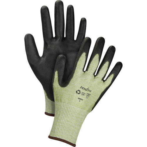 Eco-Friendly Seamless Cut-Resistant Gloves, Size 8, 13 Gauge, Polyurethane Coated, HPPE/RPET Shell, ASTM ANSI Level A4 Stor-it Systems