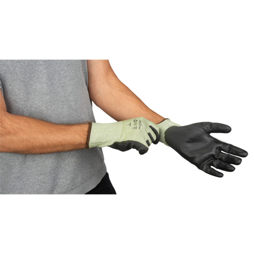 Eco-Friendly Seamless Cut-Resistant Gloves, Size 8, 13 Gauge, Polyurethane Coated, HPPE/RPET Shell, ASTM ANSI Level A4 Stor-it Systems