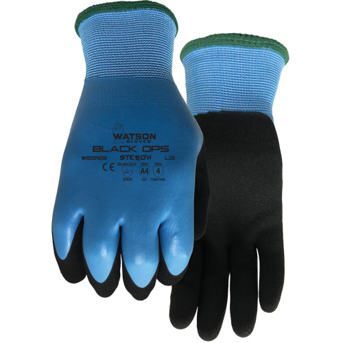 Gants hydrofuges Stealth Black Ops, Taille Petit, Calibre 15, Rev&ecirc;tement Latex de caoutchouc, Enveloppe en Fibre de verre/Polyester, ASTM ANSI niveau A4 Stor-it Systems