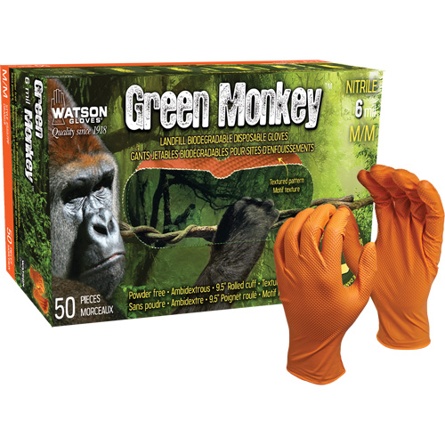 Gants jetables GreenMonkey, Petit, Nitrile, 6 mils, Sans poudre, Orange Stor-it Systems