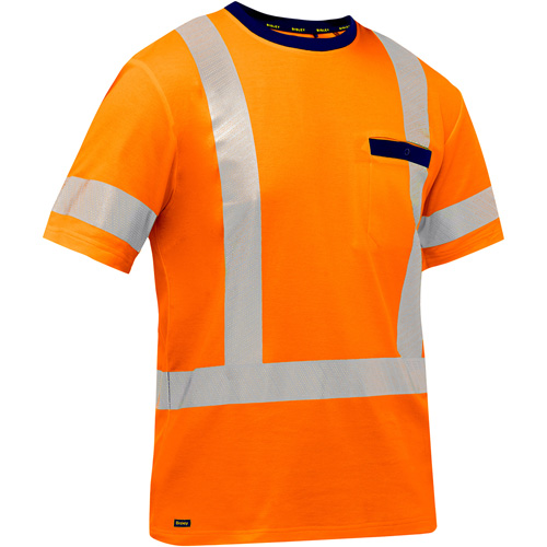 Bisley&reg; X-Back Short Sleeve Shirt, Poly-Cotton, Small, High Visibility Orange Stor-it Systems