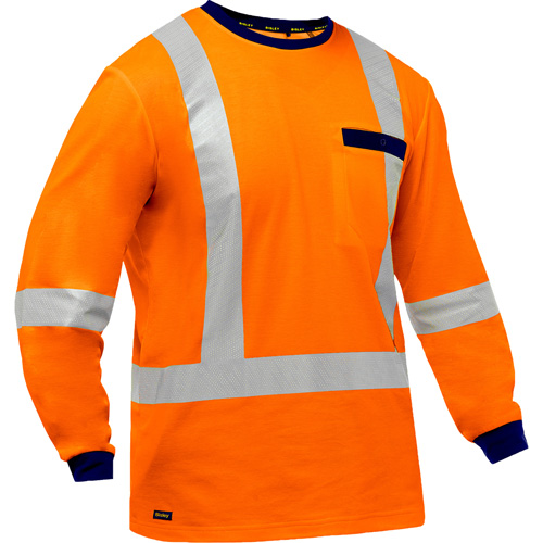 Bisley&reg; X-Back Long Sleeve Shirt, Poly-Cotton, Small, High Visibility Orange Stor-it Systems