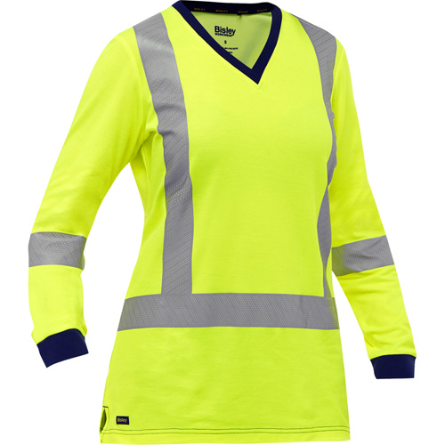 Bisley&reg; Women's X-Back Long Sleeve Shirt, Poly-Cotton, Small, High Visibility Lime-Yellow Stor-it Systems