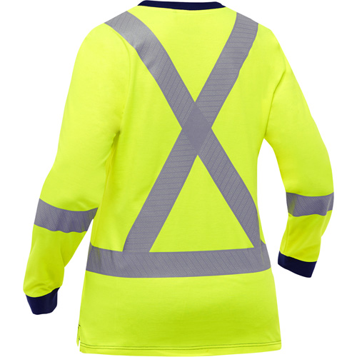 Bisley&reg; Women's X-Back Long Sleeve Shirt, Poly-Cotton, Small, High Visibility Lime-Yellow Stor-it Systems