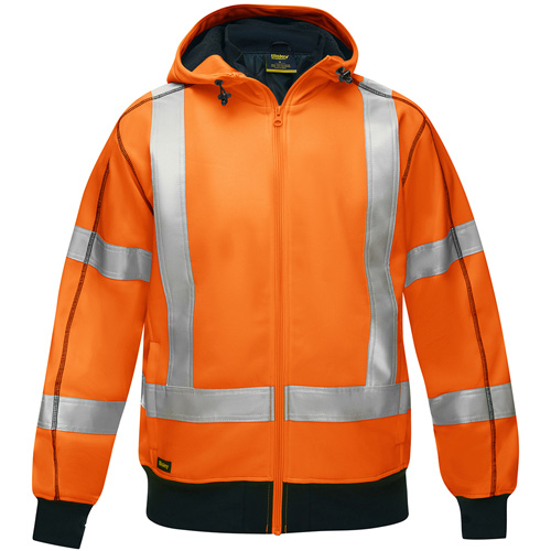Coton ouat&eacute; doubl&eacute; de sherpa avec capuchon &agrave; fermeture &eacute;clair compl&egrave;te et X au dos Bisley, Grand, Orange haute visibilit&eacute; Stor-it Systems