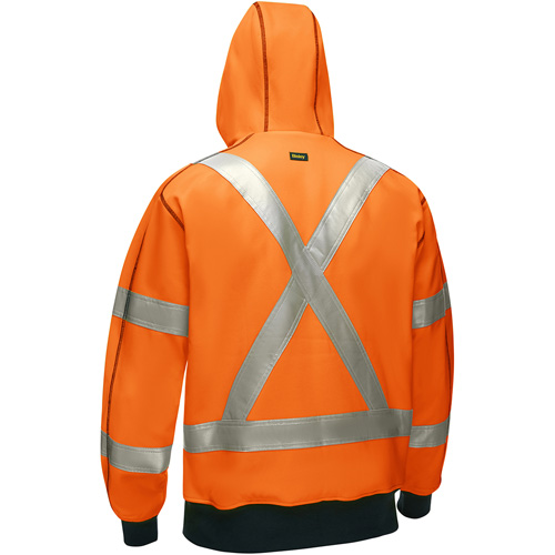 Coton ouat&eacute; doubl&eacute; de sherpa avec capuchon &agrave; fermeture &eacute;clair compl&egrave;te et X au dos Bisley, Grand, Orange haute visibilit&eacute; Stor-it Systems