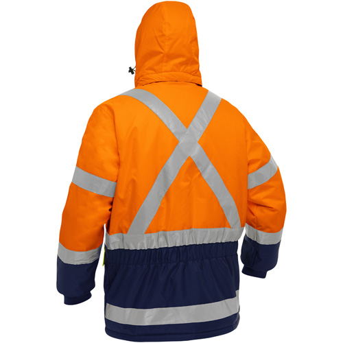 Manteau pour le froid extr&ecirc;me avec bas bleu marin et X au dos Bisley, Polyester, Orange haute visibilit&eacute;, 4T-Grand Stor-it Systems