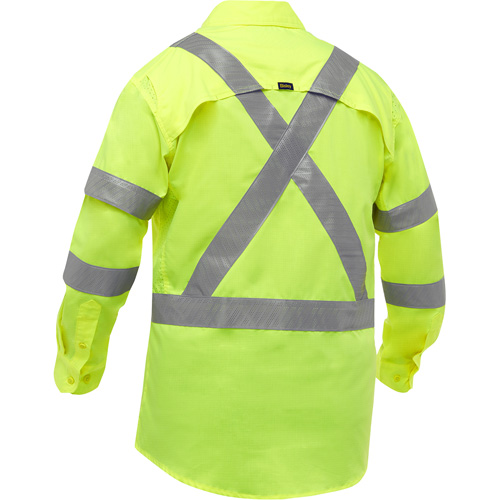 Bisley&reg; X-Back Long Sleeve Work Shirt with X-Airflow, Poly-Cotton, Small, High Visibility Lime-Yellow Stor-it Systems