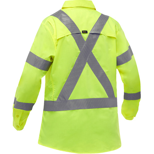 Bisley&reg; X-Back Women's Long Sleeve Work Shirt with X-Airflow, Poly-Cotton, Small, High Visibility Lime-Yellow Stor-it Systems