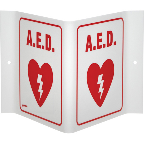 "A.E.D." V-Style Sign, 6" x 9", Acrylic, English with Pictogram Stor-it Systems