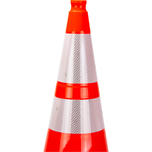 C&ocirc;ne de signalisation de premi&egrave;re qualit&eacute;, 28", Orange, Bande(s) r&eacute;fl&eacute;chissante(s) 4" & 6" Stor-it Systems